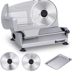Meat Slicer, 200W Electric Food Slicer with 2 Removable 7.5" Stainless Steel Blades and Stainless Steel Tray