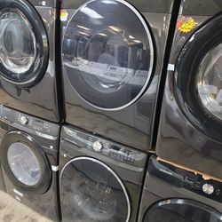 Samsung Front Loading Washer And Stackable Gas Dryer Set In Black 