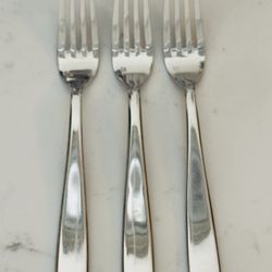Set of 3 Fortessa Grand City Serving Forks, 9.25” Stamped Front & Back  