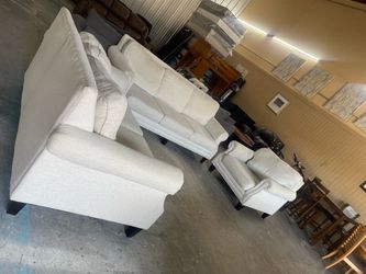 3-Piece Cream Fabric Sofa Set with Nailhead Trim