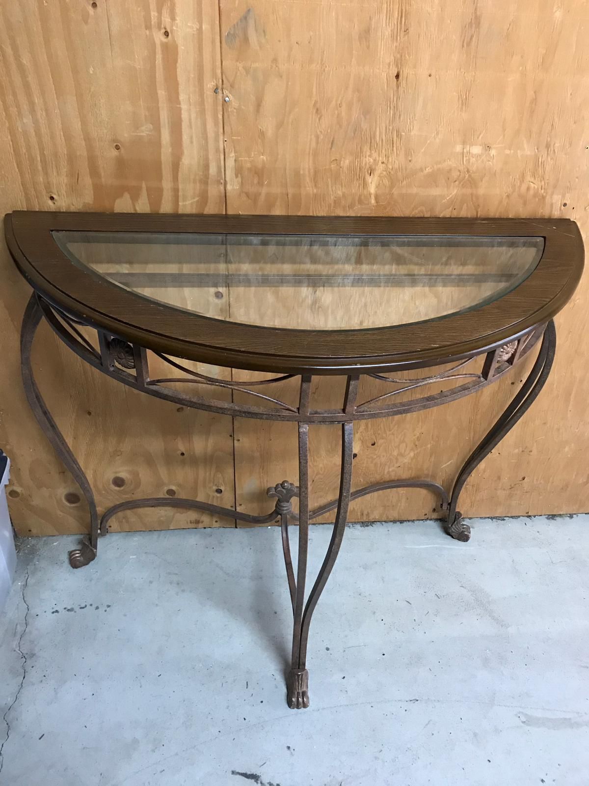 Semi-circle wrought iron entryway hallway table console and mirror