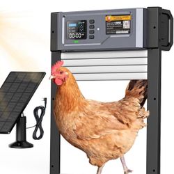 Automatic Chicken Coop Door Solar Powered with Timer/Light Sensor, Anti-Pinch, Durable Aluminum Alloy Auto Chicken Door, Charge with Large Solar Panel
