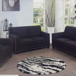 Charcoal Linen Modern Style Three Piece Couch Set 