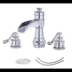 BWE 8" Waterfall Widespread 2-Handle Bathroom Faucet with Pop-up Drain in Chrome