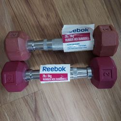 2 Lb Reebok Hand Hex Weights Rubber Coated Pink Chrome Dumbbells Set of 2