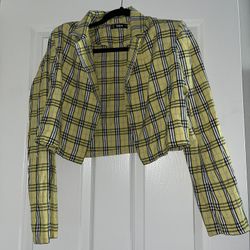 Women's Clueless Cosplay Costume Yellow Plaid Jacket Skirts Set