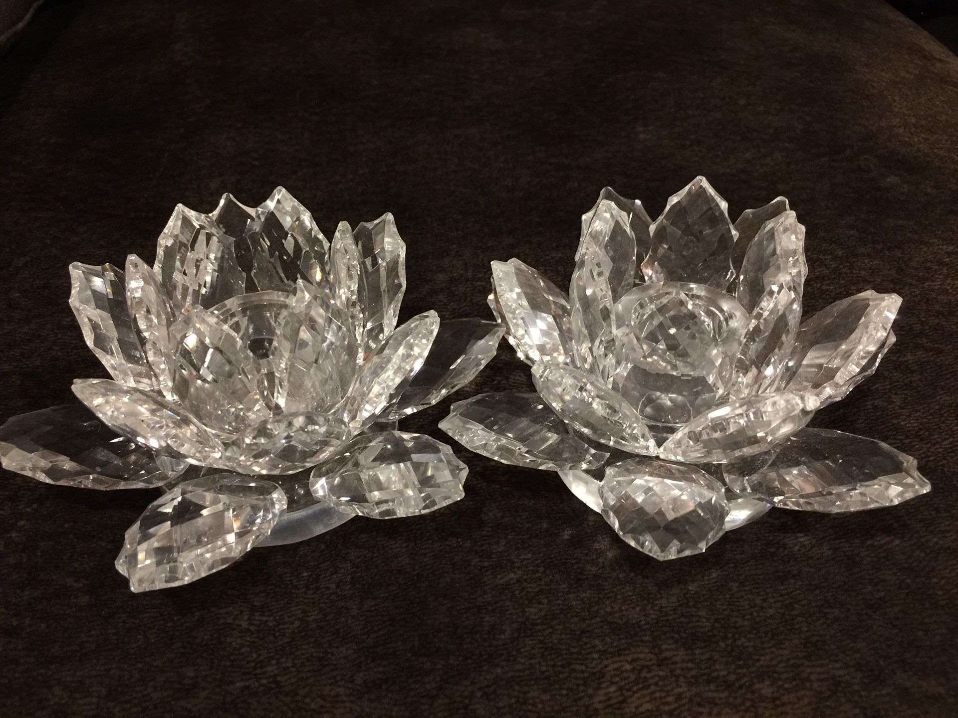 Shannon crystal lotus candle stick holders- pair