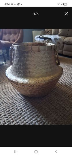 Free Large Gold Woven Bamboo Belly Basket – 17” Tall Floor Planter / Storage. If the listing is up, its available.