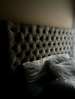 Gray velvet and rhinestone headboard