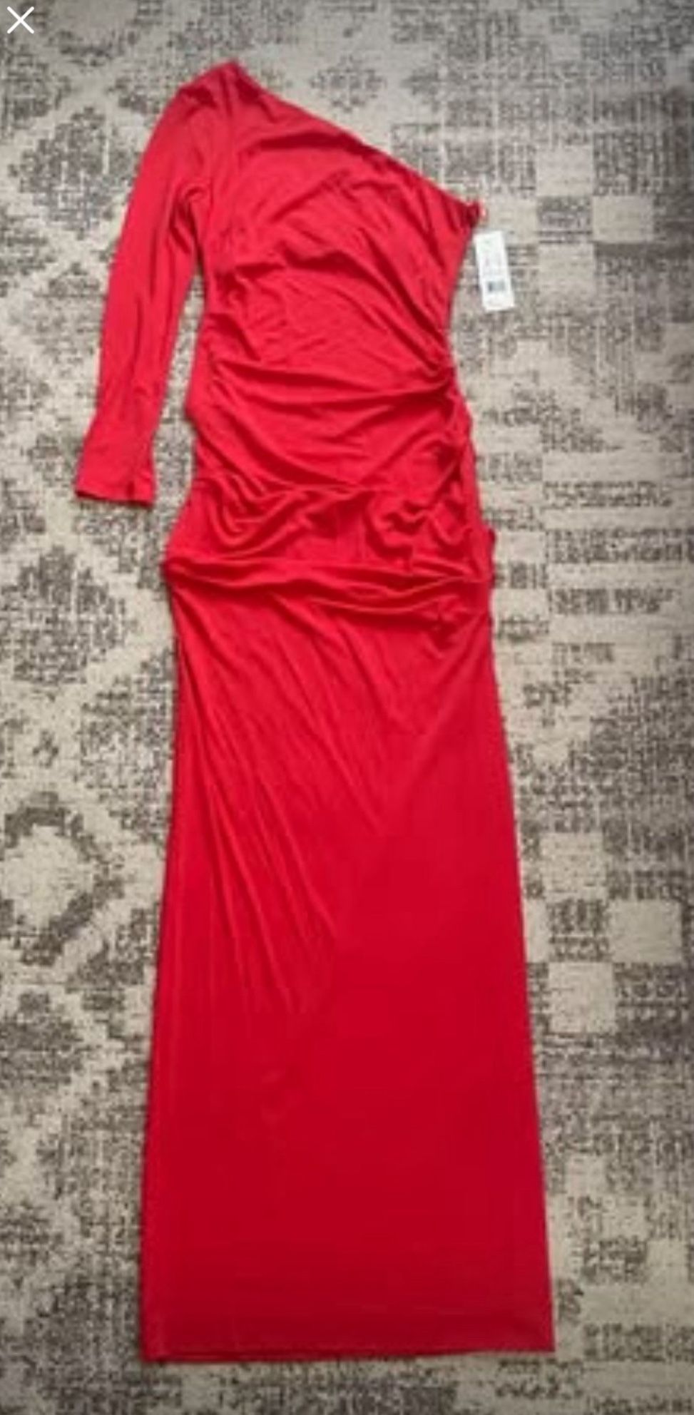 NWT Nicole Miller one shoulder maxi dress with thigh slit in red size 10