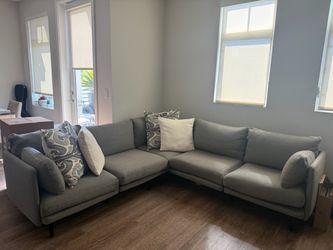 Gray/Dark Green Fabric L-Shaped Sectional Sofa