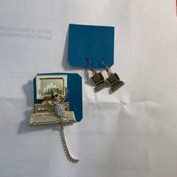 Computer Mouse Brooch And Earings 