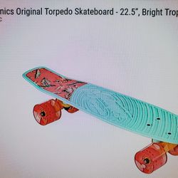 Kryptonics Original  Torpedo Skateboard 22.5 " Bright Tropics New 
