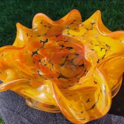 Large Vintage Murano Confetti Blown Glass Art