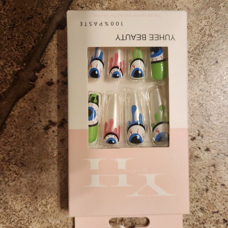 Eye Design Press-On Nails - Blue, Pink, Green