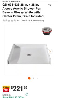 38x38 Acrylic Alcove Shower Pan Base White