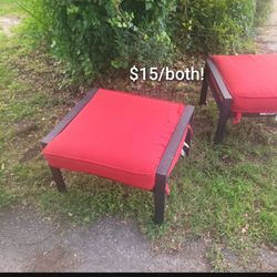 2x LOKATSE HOME Outdoor Ottoman Patio Footstool Small Seat Furniture with Soft Thick Cushion for Garden Yard Deck Poolside