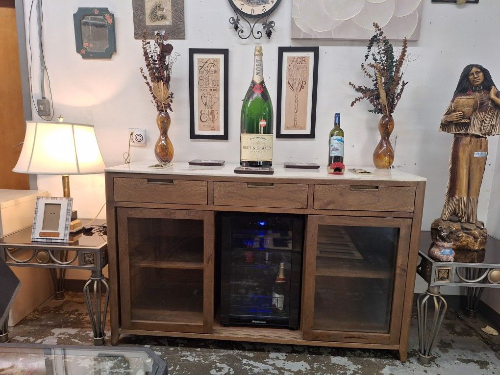 Marble-Top Wine/Bar Cabinet w/ Wine Enthusiast Wine Fridge