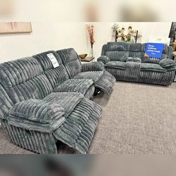 2 - Piece Dark gray Corduroy manual Recliner Living room sofa Set