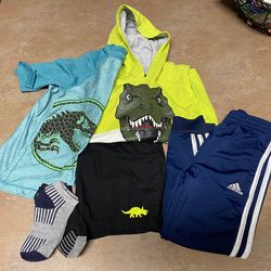 $5 Boys Clothes Lot SZ 5 6 7 Adidas Pants Jurassic Dinosaur Shirts Shorts Socks