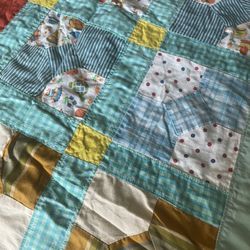 Vintage Handmade Bow Tie Patchwork Quilt 72x72 Cottage Farmhouse Throw