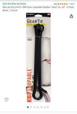 2 Packs Gear Loopable Rubber Twist Tie, 24" -2 Pack, Black, 2 Count
