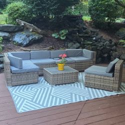 Outdoor Wicker Couch Set W/ Table