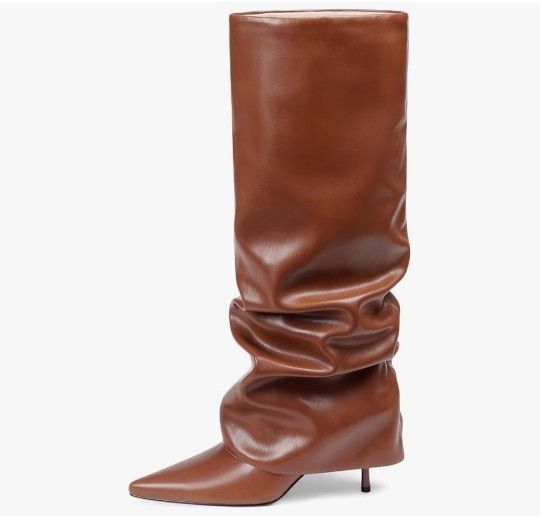 Brand New Womens Knee High Boots, Fold Over Shark Boots Stiletto Heels Slouchy Long Boot Pointed Toe Thigh High Dress Shoes Sexy Fashion Tall Boot for