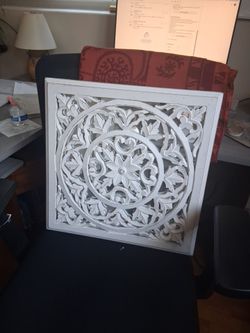 Wood carved mirror decor
