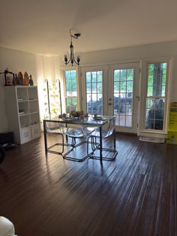 Modern Glass Dining Table Set with 4 Acrylic Chairs