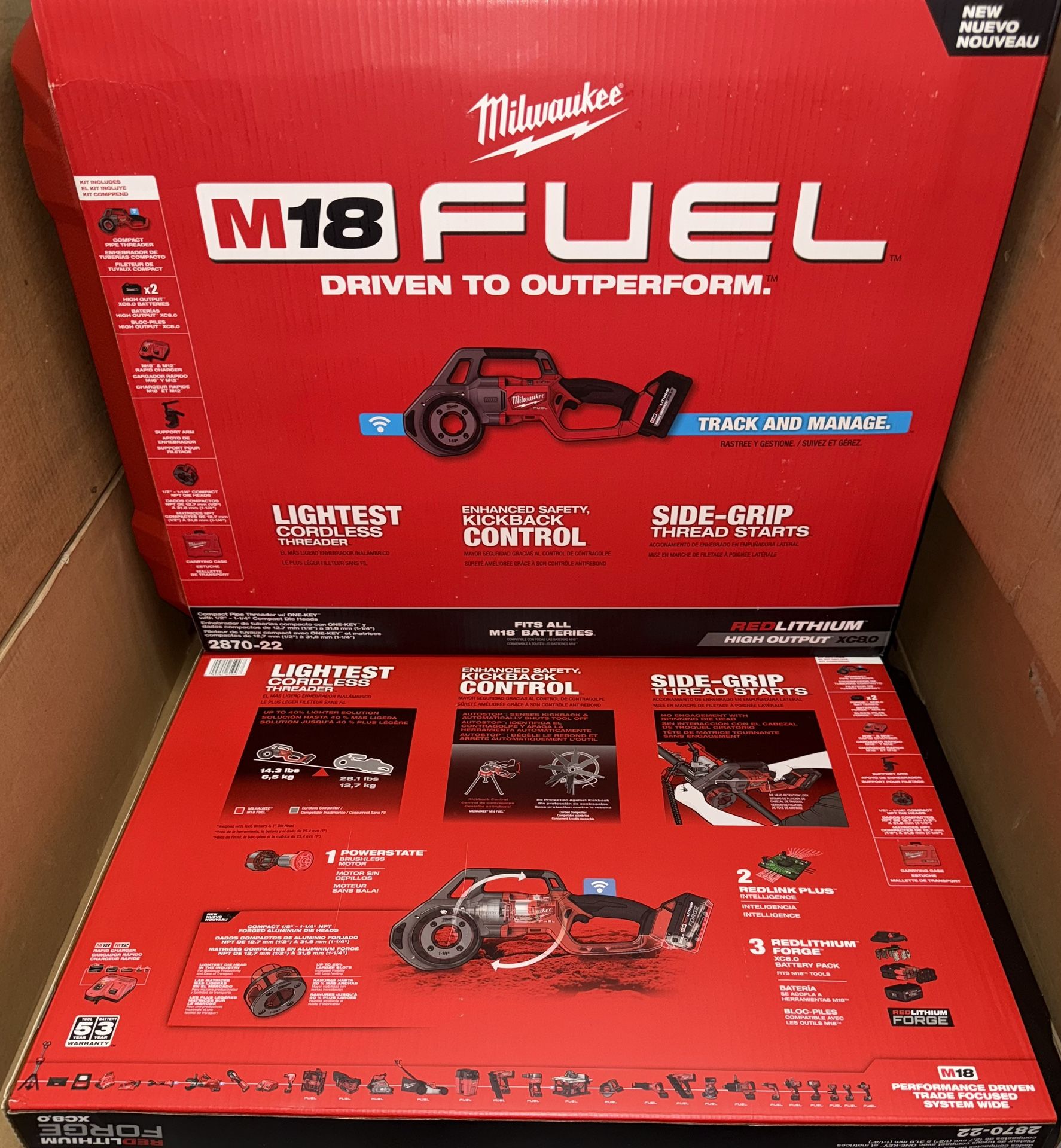 Milwaukee M18 Fuel Compact Pipe Threader Kit. 1/2”-1-1/4” Dies Included. Model #2870-22.