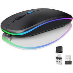 Wireless Bluetooth Mouse for Laptop, Rechargeable Computer Mouse 2.4GHz Optical (Bluetooth+USB)