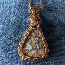 Leopard Skin Jasper Wire Wrap Pendant