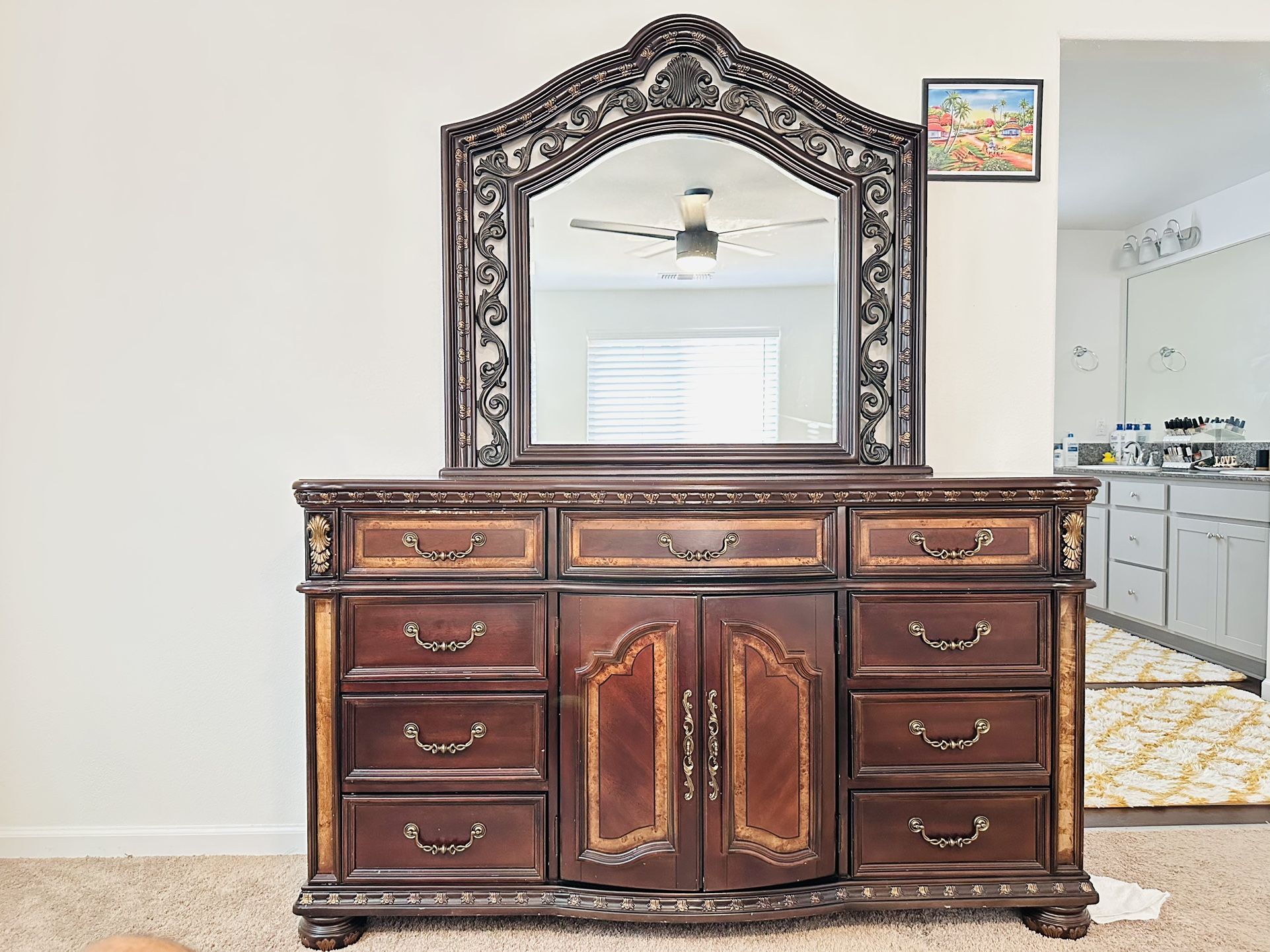 Cal King Bed Frame And Mirror With Dresser