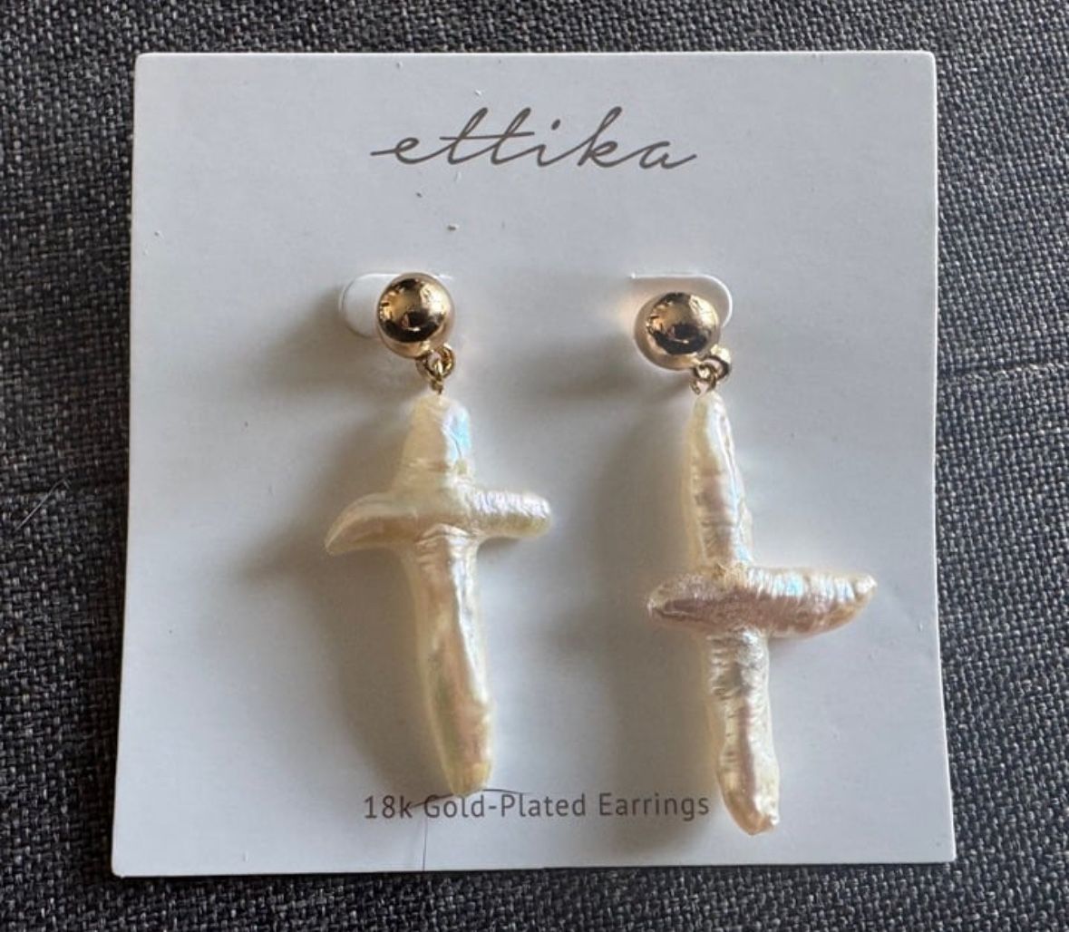 Ettika 18K Gold-Plated Pearl Cross Earrings