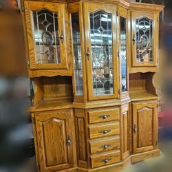 2 Piece Oak China Cabinet 