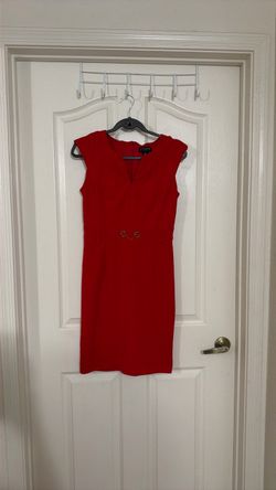 Red Sleeveless Sheath Dress with Gold Hardware
