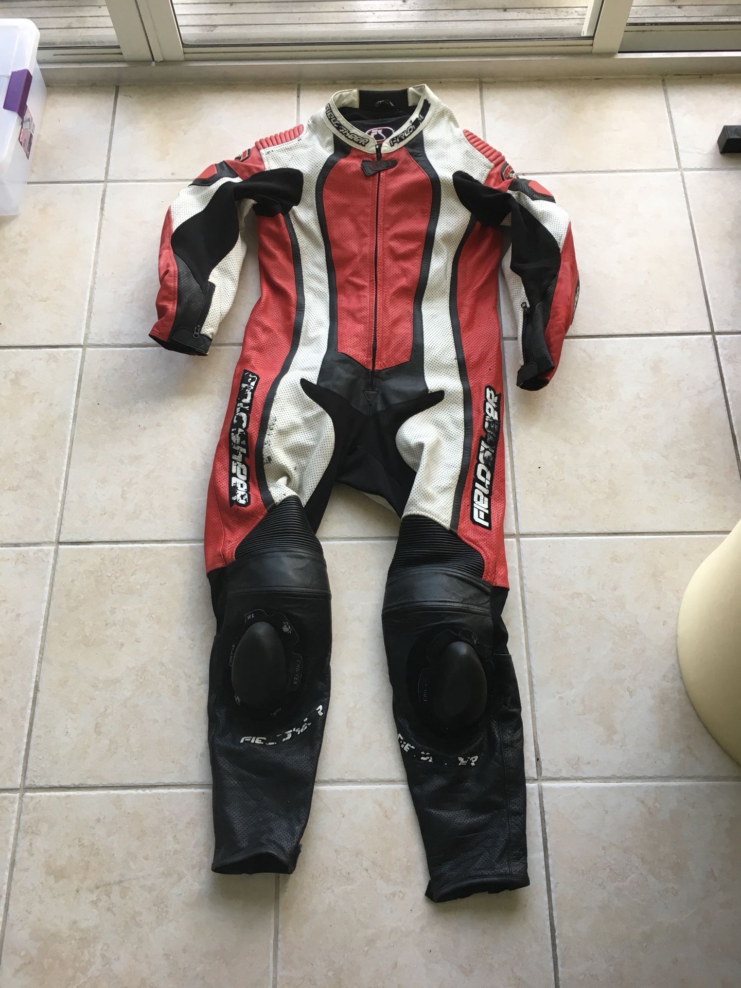 Motorcycle One Piece Leather Race Suit W/ Speed Hump Size 44