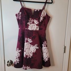 Large burgundy/maroon and white mini dress