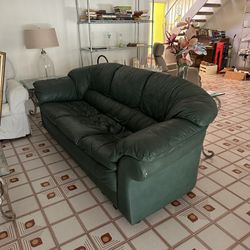 Dark Green Leather Natuzzi Sofa