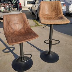 Pair of Ody Style Adjustable Height Swivel Faux Suede Leather Stools - $60 for Both