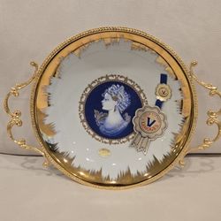 Brand new Elegant Italian Porcelain 24K Gold Decorative Bowl with Two Handles