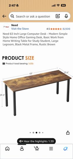 Desk table like new  63 inches long