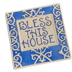Bless This House 2009 Hand Painted Blue White Tile / Nokia Reid Murphy for DEMDACO 