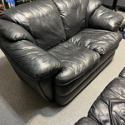 Black Leather Sofa and Loveseat 