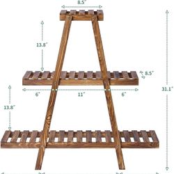 New in box POTEY 3 Tier Wood Plant Stand, Ladder Plant Stand Tiered Plant Shelf for Multiple Plants, Indoor & Outdoor Flower Pots Brown