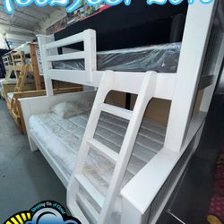 Twin Full White Bunk Bed With Mattresses Colchones Nuevos 