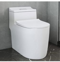 WZ5080B-G Compact One Piece Toilet With Golden Square Dual Flush 1.28 GPF 17.25" Comfortable Elongated Tall Bowl 12” Rough-in, Matte Black