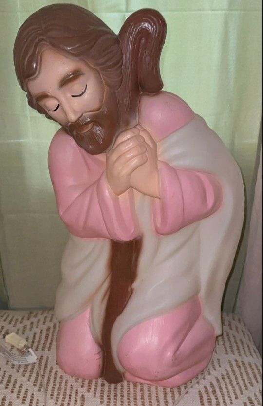 Brand Empire, Saint Joseph Lighted Blow Mold, Measures 29" Height, Includes Light Cord, Indoor & Outdoor, Vivid Bright Color, Retired, Good Condition.