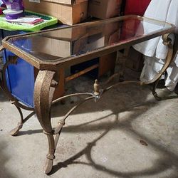 Antique Iron And Beveled Glass Sofa Table